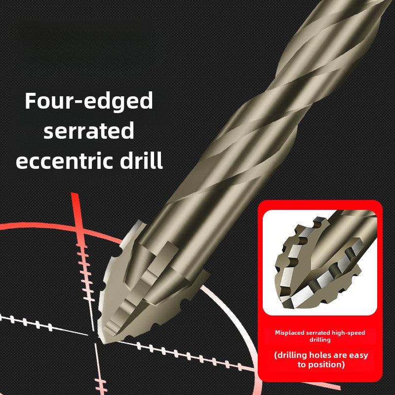 New four-edge serrated eccentric drill bit