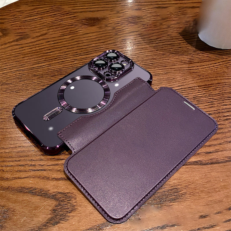 Transparent Electroplated Magnetic Leather Flip Case