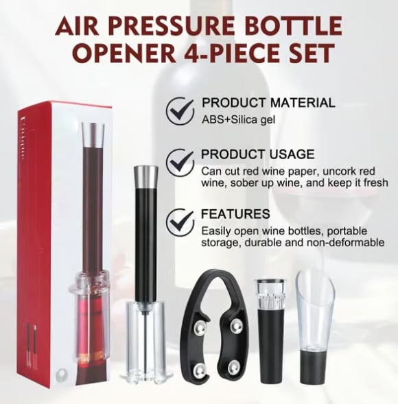 Air Pump Cork Remover Wine Bottle Opener Set