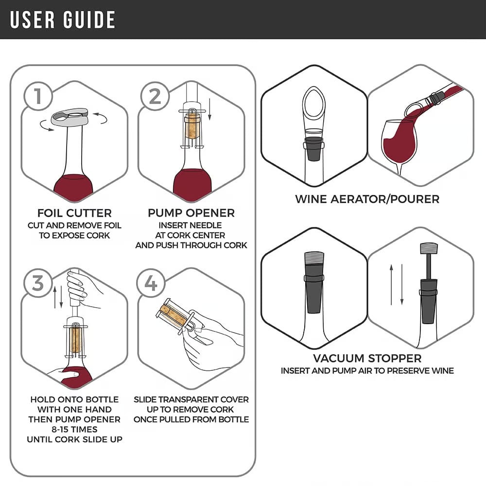 Air Pump Cork Remover Wine Bottle Opener Set