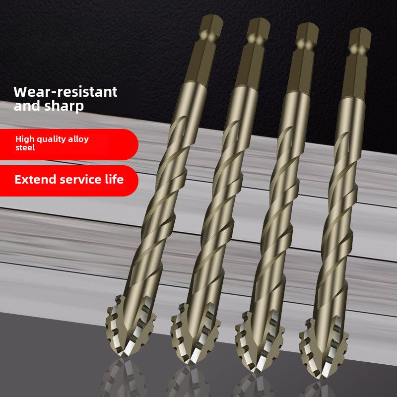 New four-edge serrated eccentric drill bit