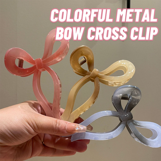 Colorful Metal Bow Cross Clip 🌈🎀